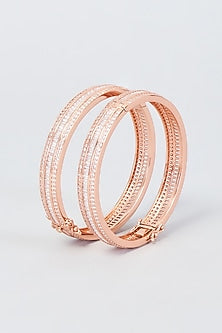 Rose Gold Finish Zircon Bangles (Set Of 2)