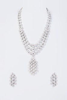 White Finish Zircon Long Necklace Set