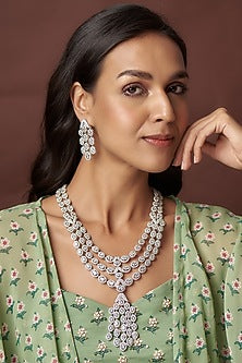White Finish Zircon Long Necklace Set