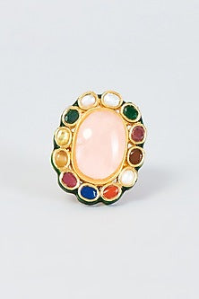 Gold Finish Kundan Polki & Navratna Stone Ring