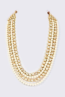 Gold Finish Pearl & Kundan Polki Mala