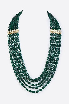 Gold Finish Emerald Synthetic Stone Layered Mala
