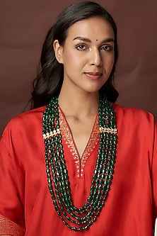 Gold Finish Emerald Synthetic Stone Layered Mala