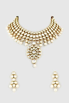 Gold Finish Kundan Polki Necklace Set
