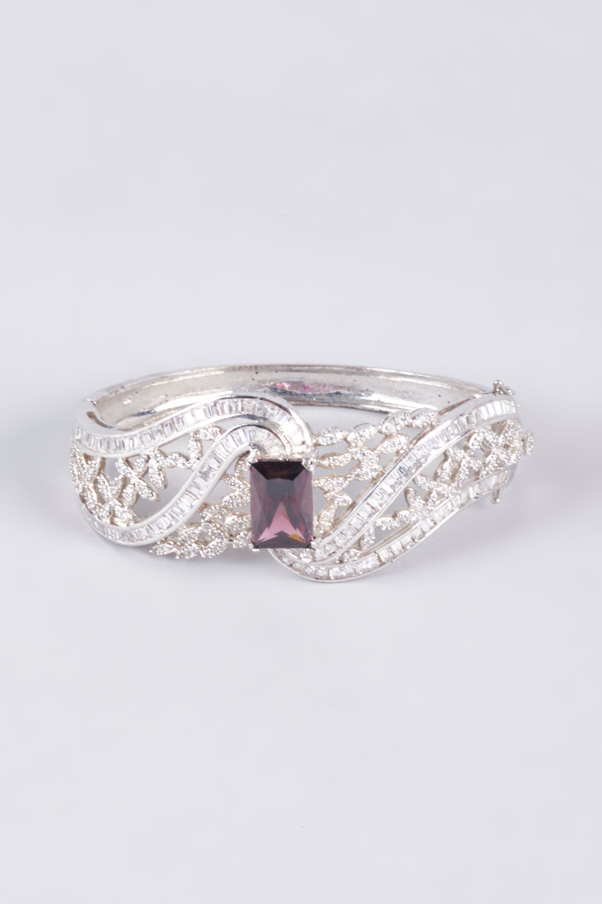 White Finish Zircon & Purple Stone Kada