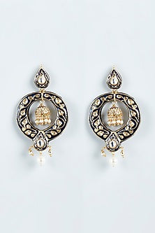 Two-Tone Finish Black Kundan Polki Chandbali Earrings