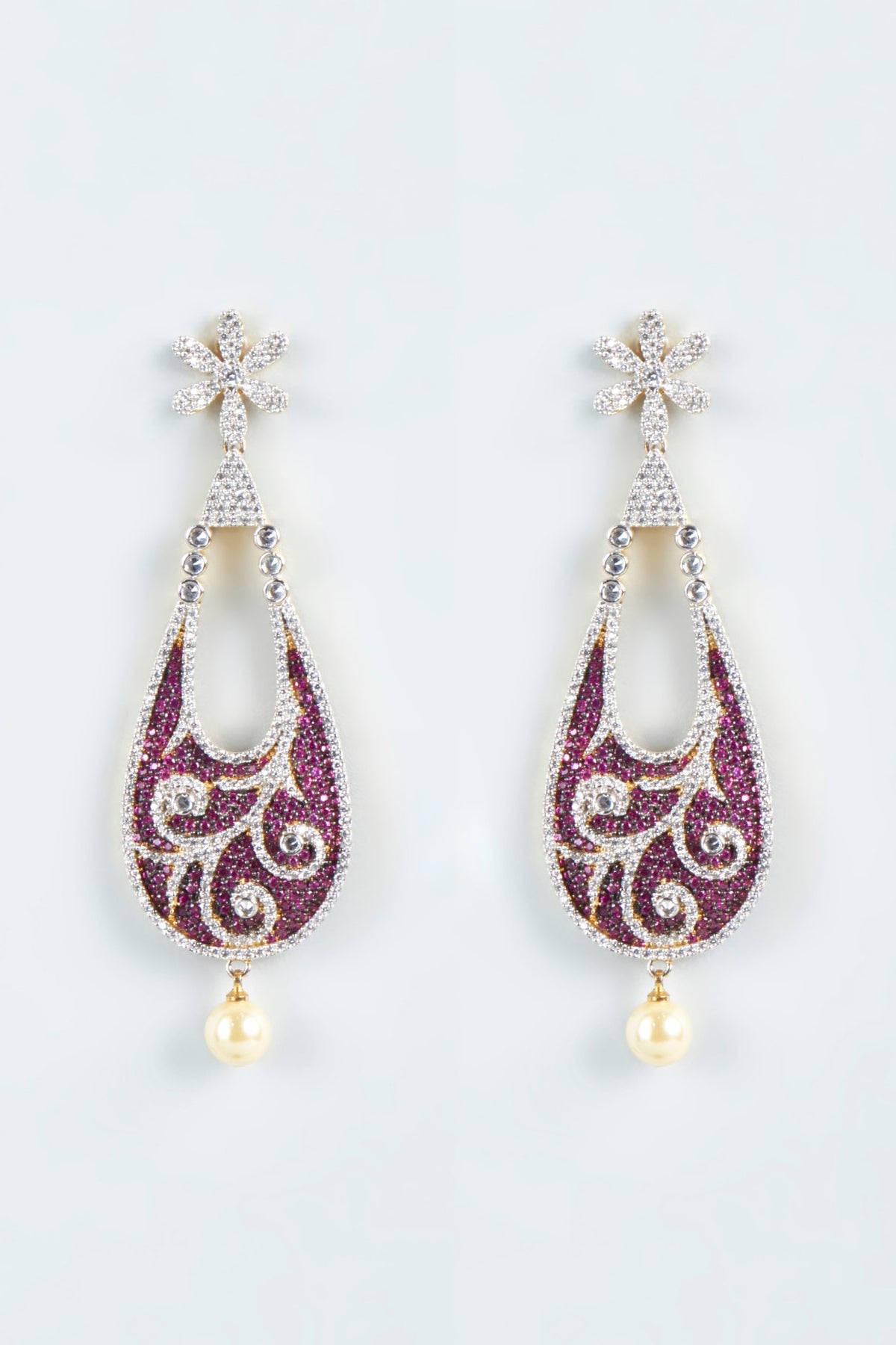 Two-Tone Finish Pink Zircon Dangler Earrings