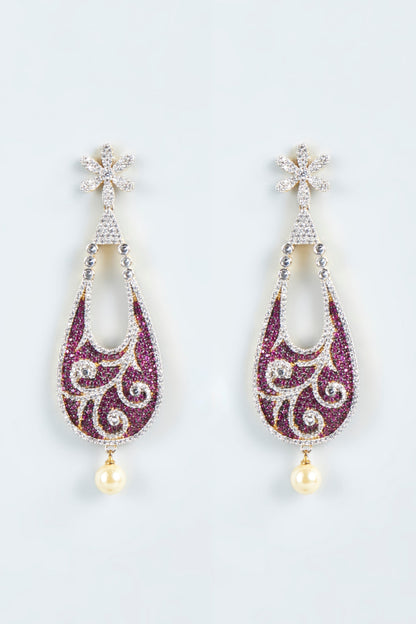 Two-Tone Finish Pink Zircon Dangler Earrings