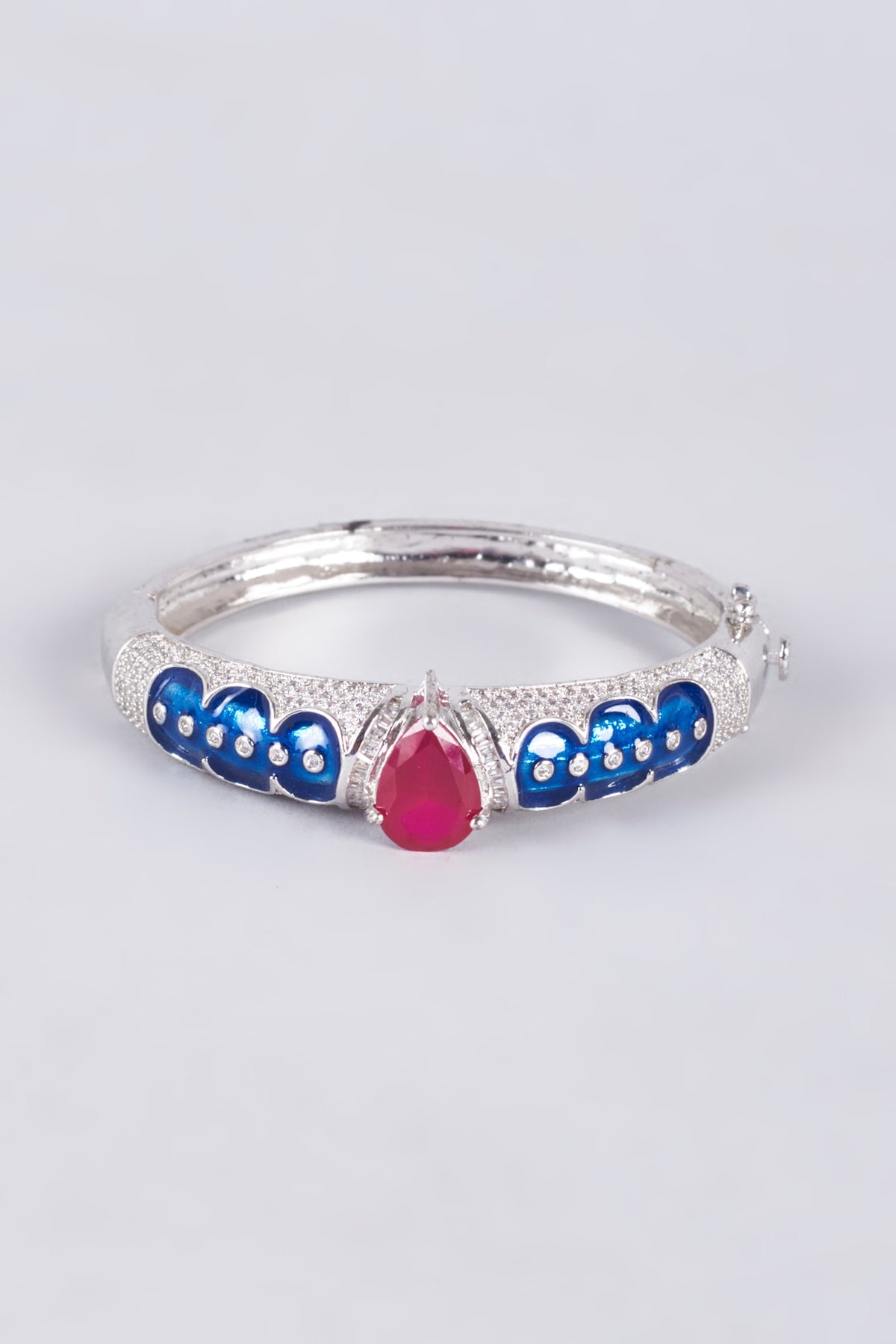 White Finish Ruby Synthetic Stone Enameled Kada