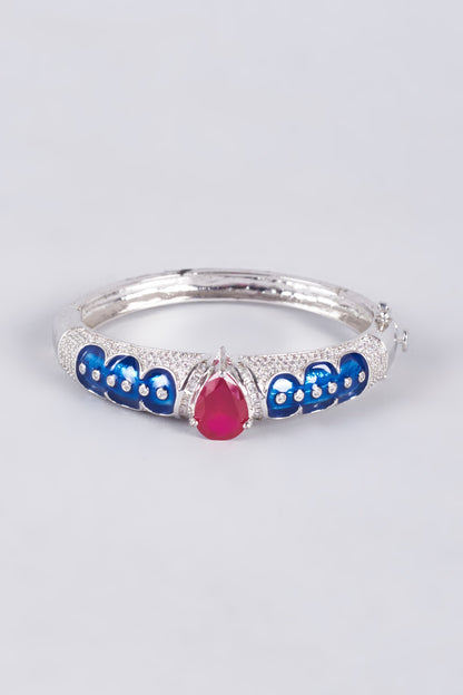 White Finish Ruby Synthetic Stone Enameled Kada