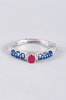 White Finish Ruby Synthetic Stone Enameled Kada