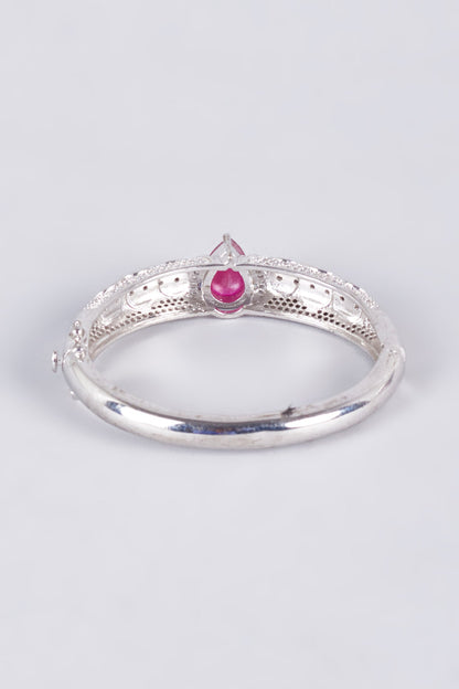 White Finish Ruby Synthetic Stone Enameled Kada