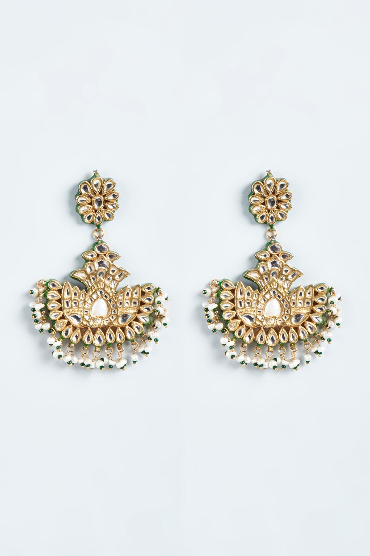 Gold Finish Kundan Polki Dangler Earrings