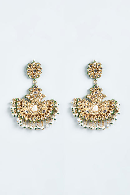 Gold Finish Kundan Polki Dangler Earrings