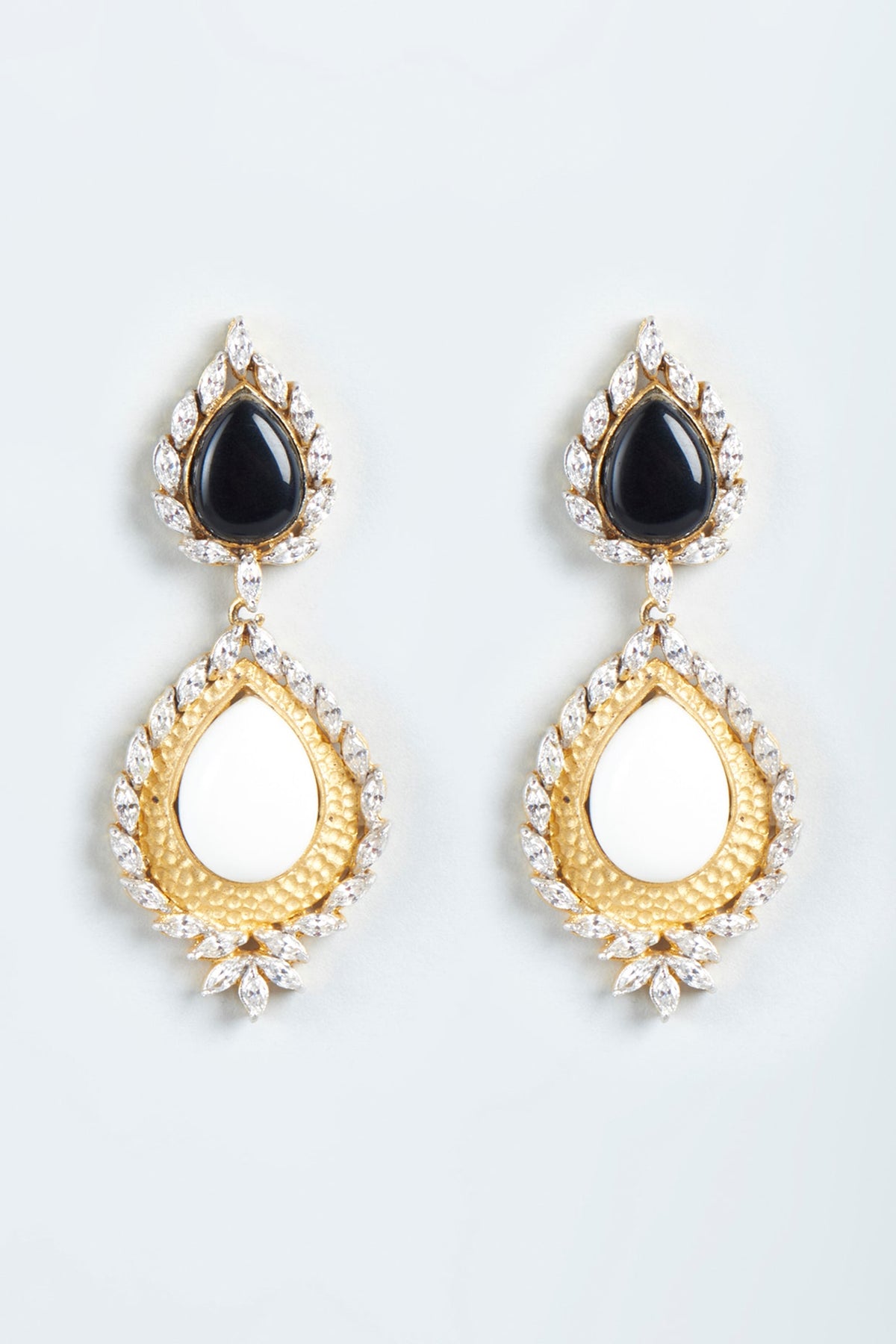 Two Tone Finish Black Synthetic Stones Dangler Earrings