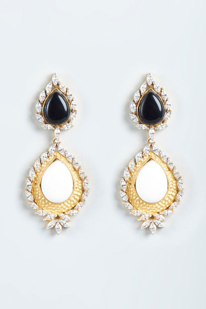 Two Tone Finish Black Synthetic Stones Dangler Earrings