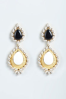 Two Tone Finish Black Synthetic Stones Dangler Earrings