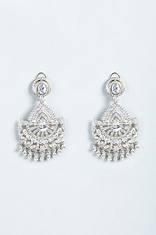 White Finish Zircons Dangler Earrings