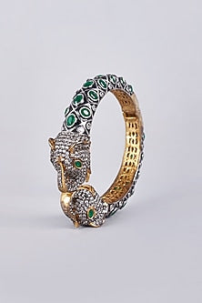 Gold Finish Emerald Synthetic Stone Enameled Kada