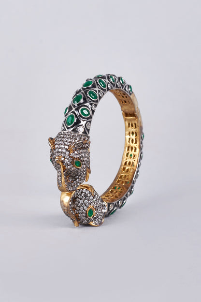 Gold Finish Emerald Synthetic Stone Enameled Kada