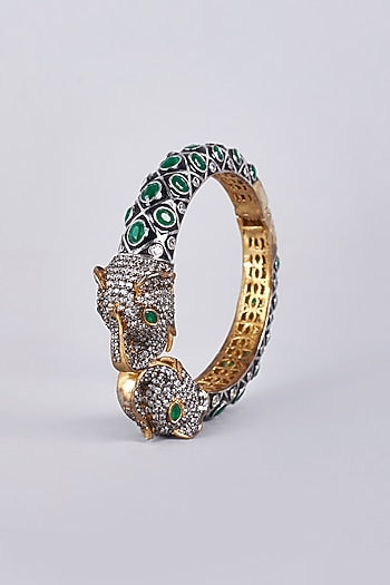 Gold Finish Emerald Synthetic Stone Enameled Kada