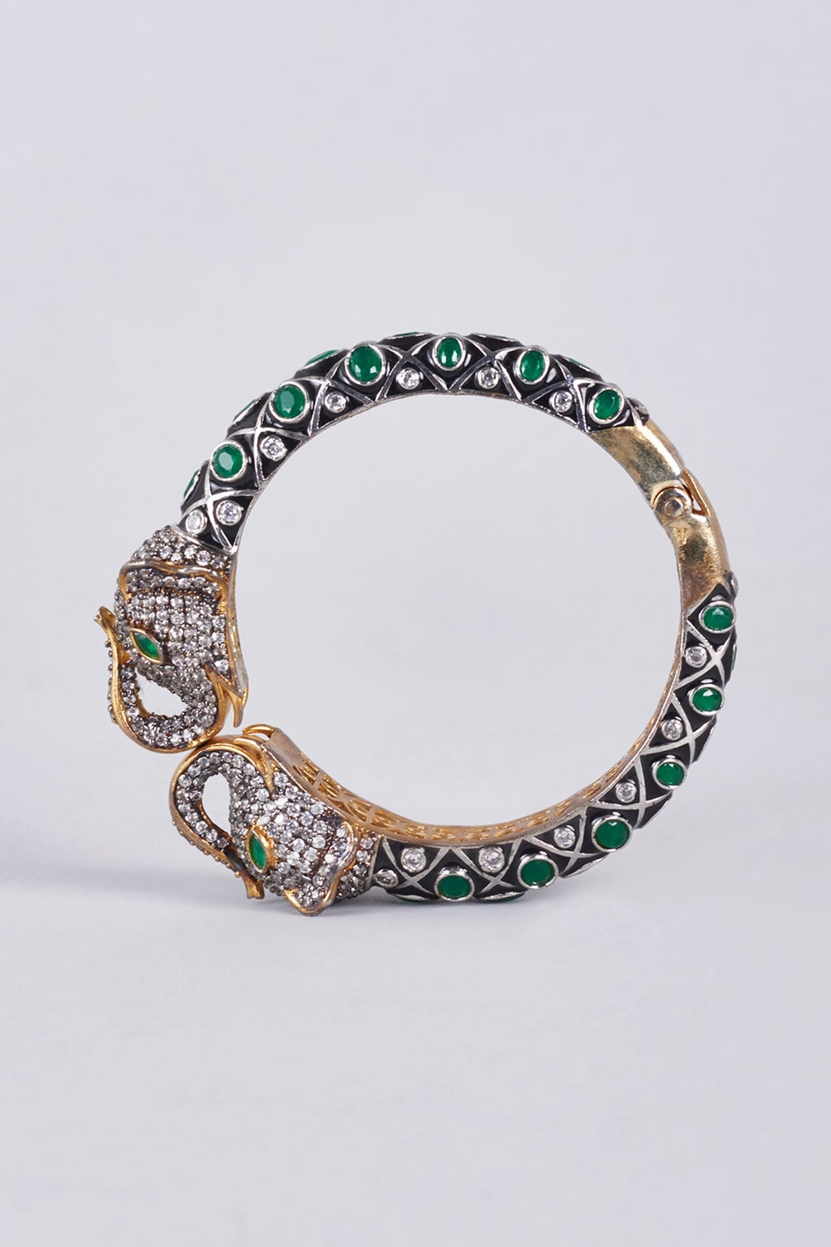Gold Finish Emerald Synthetic Stone Enameled Kada