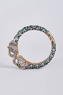 Gold Finish Emerald Synthetic Stone Enameled Kada