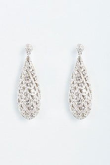 White Finish Zircons Dangler Earrings