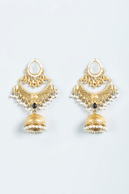 Gold Finish Synthetic Stone & Pearl Dangler Earrings