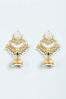 Gold Finish Synthetic Stone & Pearl Dangler Earrings