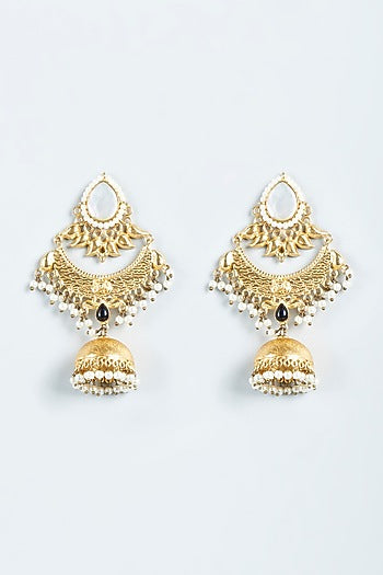 Gold Finish Synthetic Stone & Pearl Dangler Earrings