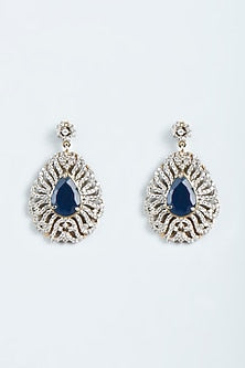 Black Rhodium Finish Navy Blue Stone & Zircon Dangler Earrings