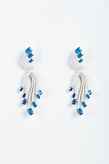 White Finish Cobalt Blue Stone & Zircon Dangler Earrings