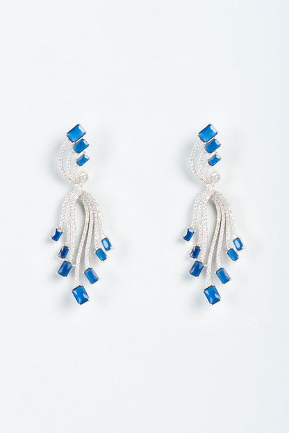 White Finish Cobalt Blue Stone & Zircon Dangler Earrings