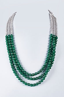 White Finish Green Beaded & Semi-Precious stone Mala