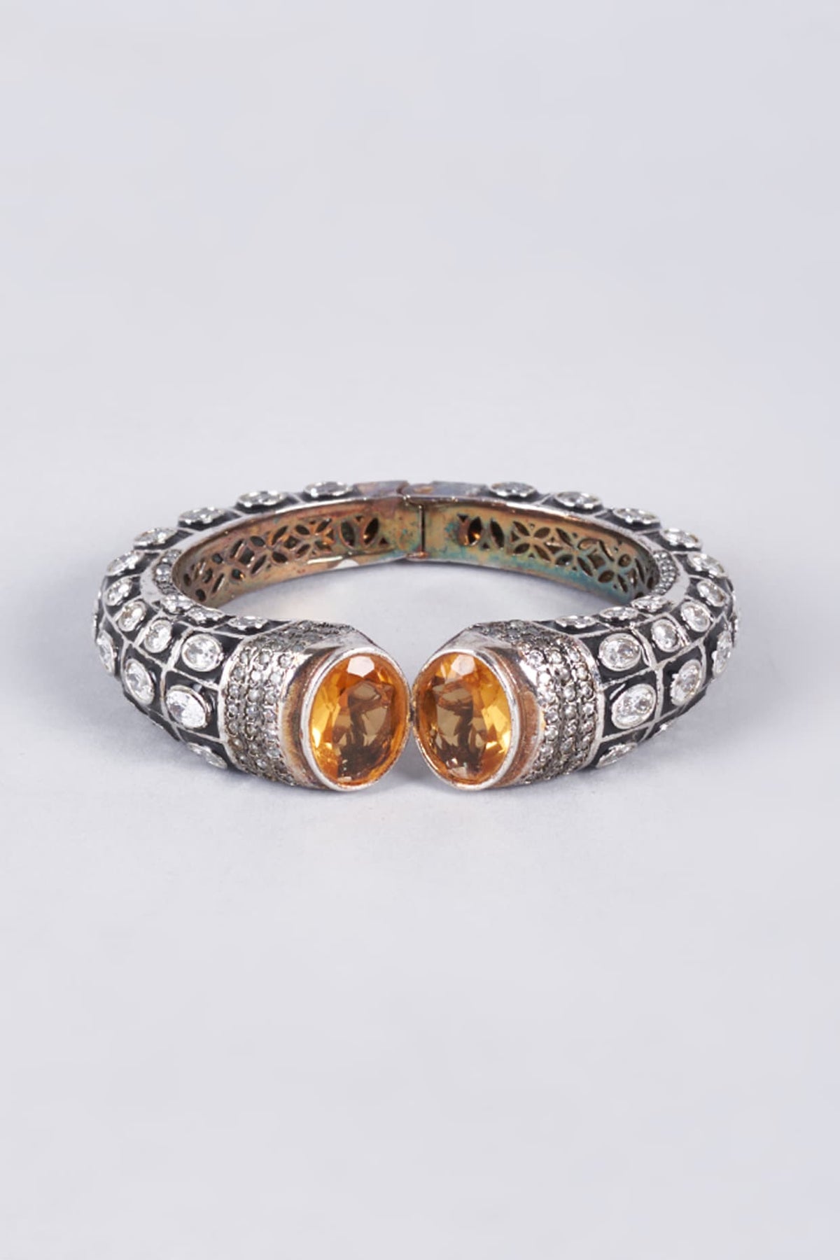 Black Rhodium Finish Champagne Zircon Kada