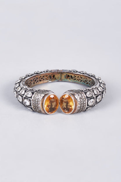 Black Rhodium Finish Champagne Zircon Kada