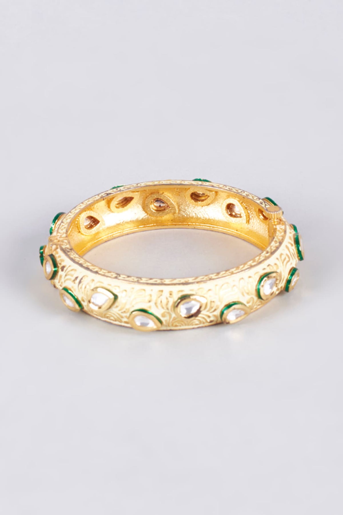 Gold Finish Kundan Polki Bangles (Set of 2)