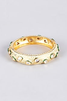 Gold Finish Kundan Polki Bangles (Set of 2)