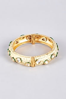 Gold Finish Kundan Polki Bangles (Set of 2)