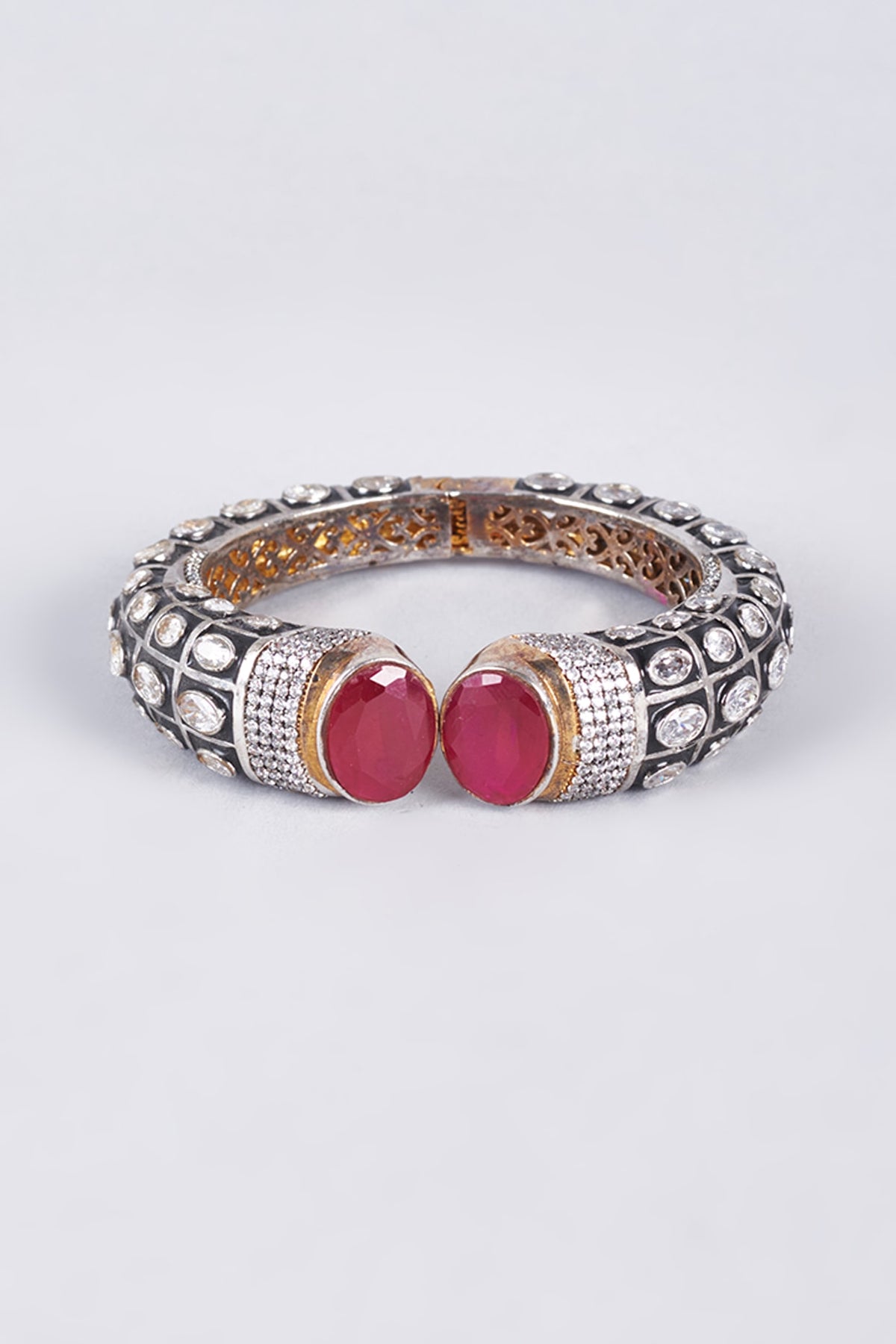 Black Rhodium Finish Red & White Zircon Kada