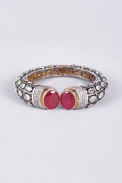 Black Rhodium Finish Red & White Zircon Kada