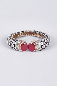 Black Rhodium Finish Red & White Zircon Kada