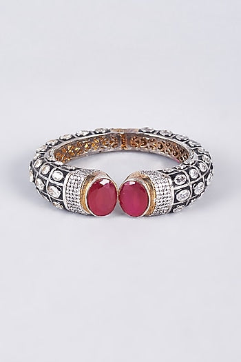 Black Rhodium Finish Red & White Zircon Kada