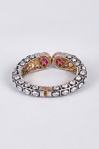 Black Rhodium Finish Red & White Zircon Kada