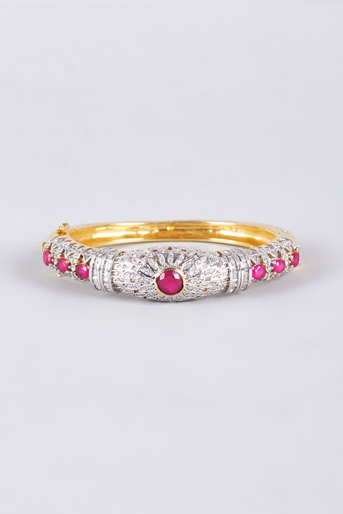 Two-Tone Finish Zircon & Red Stone Kada