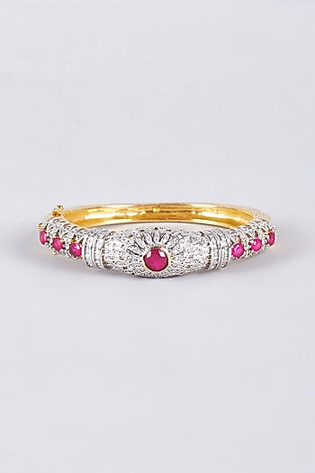 Two-Tone Finish Zircon & Red Stone Kada