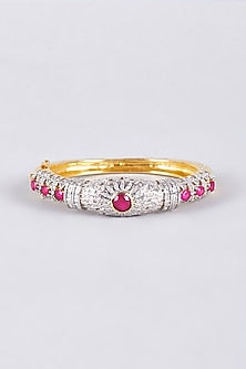 Two-Tone Finish Zircon & Red Stone Kada
