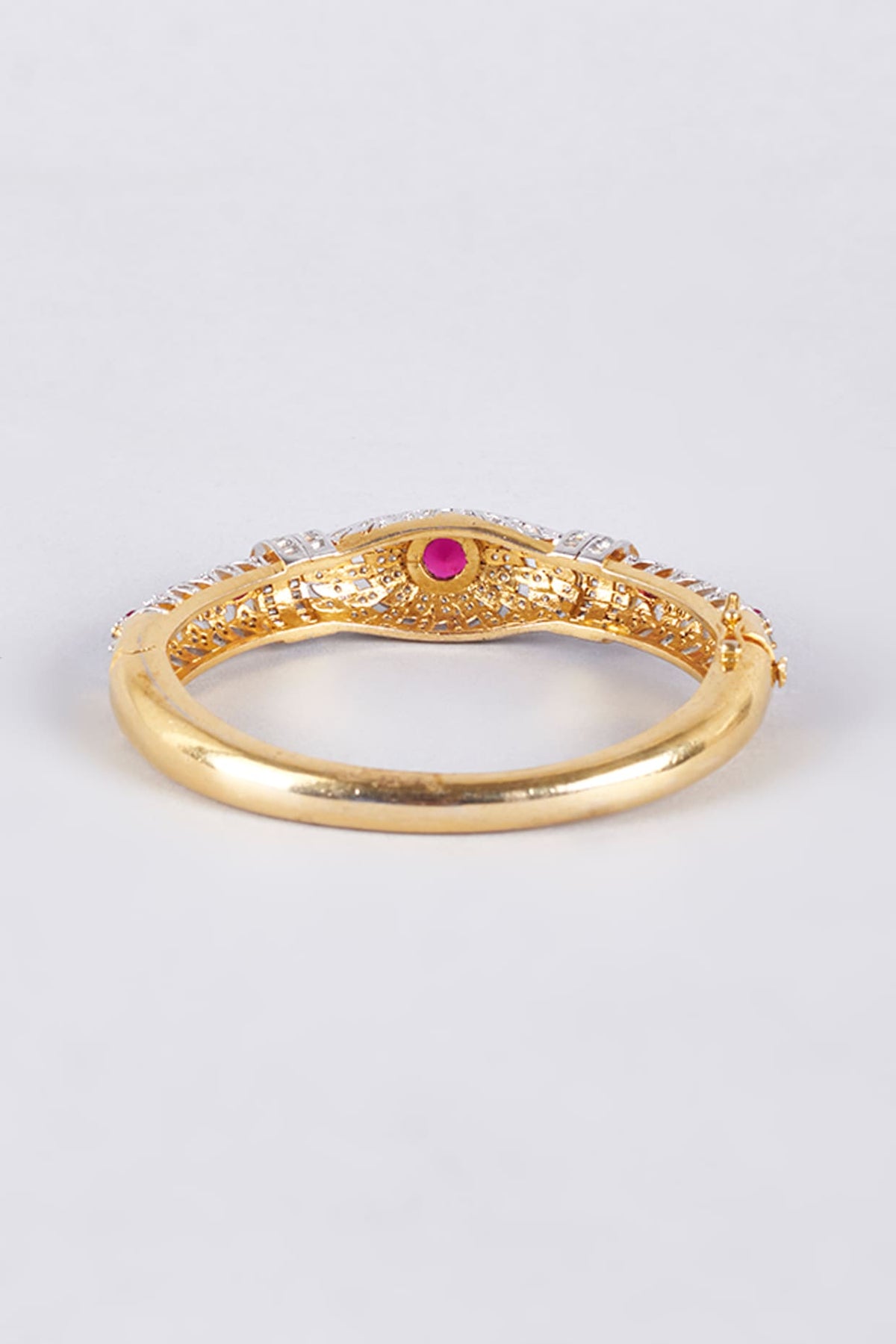 Two-Tone Finish Zircon & Red Stone Kada