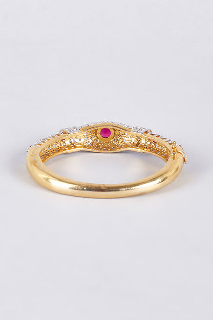 Two-Tone Finish Zircon & Red Stone Kada